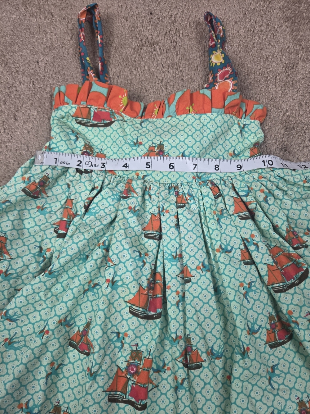 Jelly The Pug Girls Blue and Orange Floral Boat Dress - Picture 3 of 9